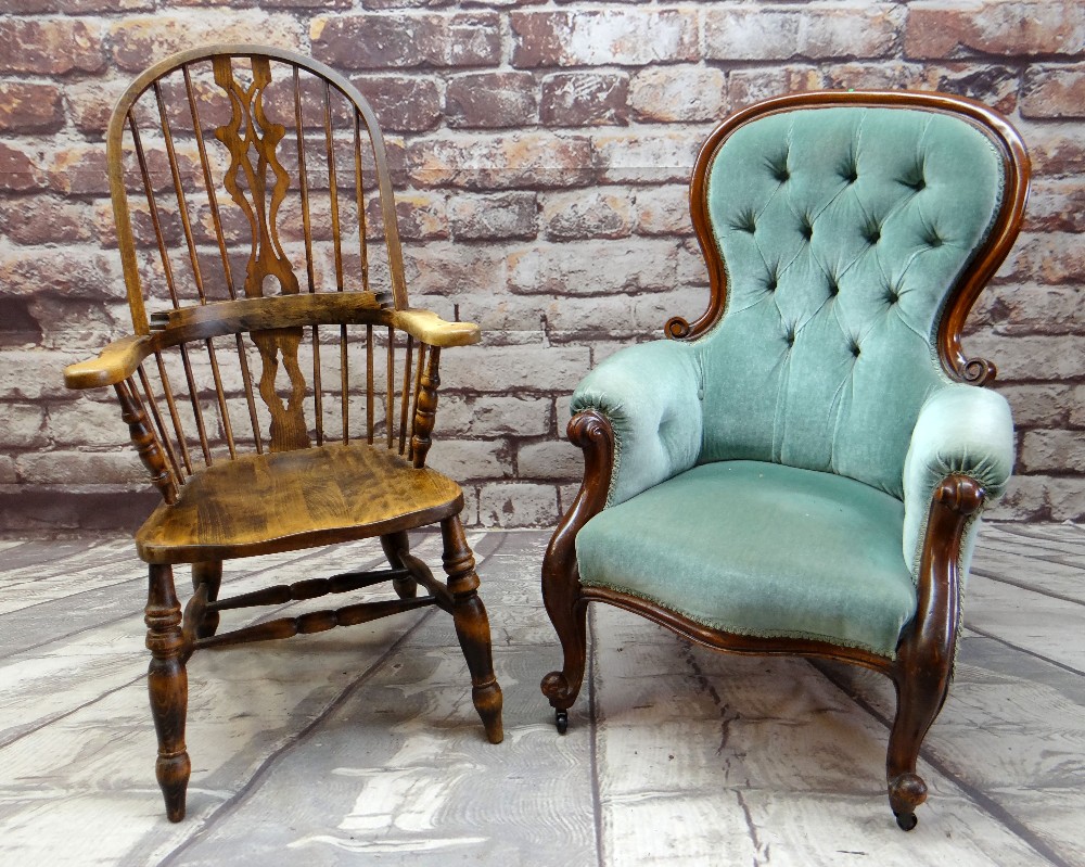 VICTORIAN WALNUT BALLOON BACK CHAIR & MODERN WINDSOR CHAIR