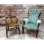 VICTORIAN WALNUT BALLOON BACK CHAIR & MODERN WINDSOR CHAIR