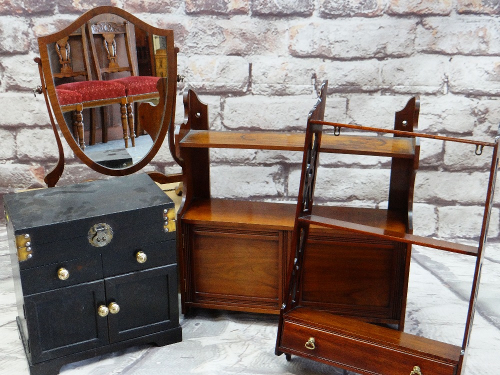 ASSORTED OCCASIONAL FURNITURE, including a Chinese black lacquer table casket, two small hanging