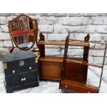 ASSORTED OCCASIONAL FURNITURE, including a Chinese black lacquer table casket, two small hanging
