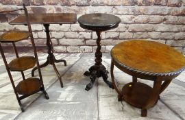 ASSORTED OCCASIONAL FURNITURE including tripod table, circular side table, cake stand, and another