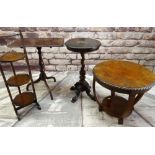 ASSORTED OCCASIONAL FURNITURE including tripod table, circular side table, cake stand, and another