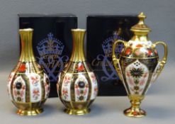 VARIOUS ROYAL CROWN DERBY comprising pair of Golden Orchid vases, pattern 1128, 16.5cms high, in