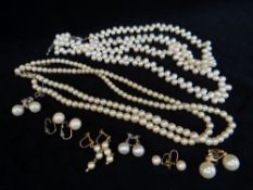 ASSORTED PEARLS comprising 18ct white gold pair of earrings, two pairs of 9ct gold pearl earrings,