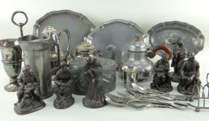 ASSORTED ELECTROPLATE & RESIN SCULPTURES, including teapot with turkey spout