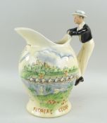 RARE CROWN DEVON 'ETON BOATING SONG' MUSICAL JUG, moulded with rowing scenes, view of the school