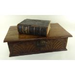 BBC BARGAIN HUNT LOT: 18TH CENTURY BOARDED OAK BIBLE BOX AND VICTORIAN BIBLE,