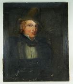 19TH CENTURY ENGLISH SCHOOL oil on canvas - portrait of a gentleman wearing a Monmouth cap (?), 77 x