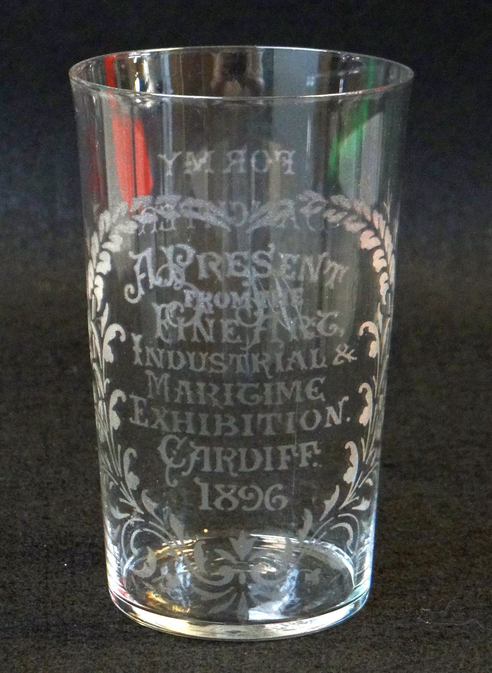 BBC BARGAIN HUNT LOT: LATE VICTORIAN DATED GLASS SOUVENIR BEAKER, etched 'The Fine Art Industrial...