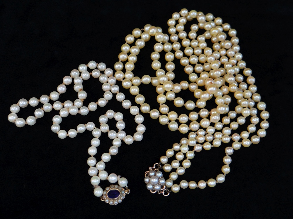 9CT GOLD AMETHYST & PEARL NECKLACE together with two row pearl necklace with 9ct gold clasp (2) - Image 2 of 2