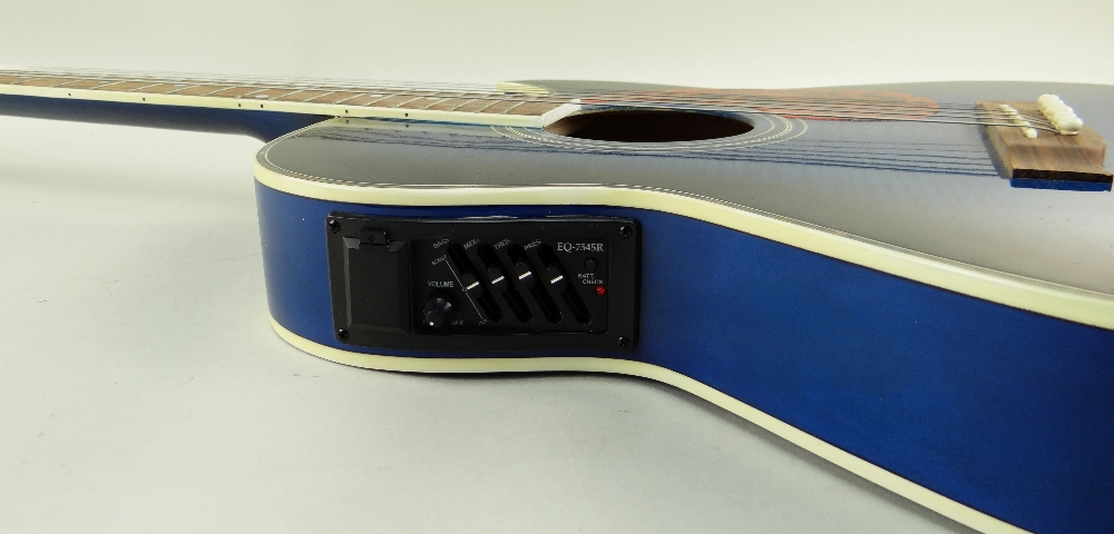 LINDO SLIM ELECTRO-ACOUSTIC GUITAR, blue sunburst finish with simulated mother of pearl border, - Image 3 of 5