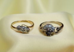 GOLD RINGS comprising 18ct gold sapphire and diamond ring together with 18ct gold and platinum three