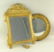 FRENCH DIRECTOIRE-STYLE GILT WOOD MIRROR, foliate and draped cresting and beaded sight, 50 x 35cms