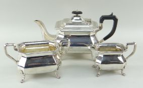 GEORGE V SILVER THREE-PIECE TEA SET, Sheffield 1926 by Cooper Bros & Sons, of canted rectangular