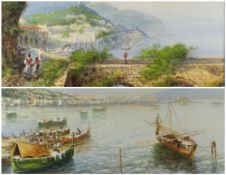 EARLY 20TH CENTURY NEAPOLITAN SCHOOL, watercolours, fishing boats with Vesuvius in the background,