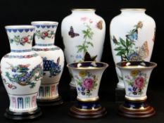 THREE PAIRS OF MODERN BONE CHINA VASES, including Royal Dux 'Summer flowers' pattern vases,