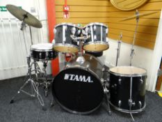 TAMA SWINGSTAR FIVE-PIECE DRUM KIT, black finish, comprising bass with pedal, two rack toms, floor