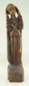 PROVINCIAL FRENCH CARVED WOOD & PAINTED FIGURE OF ST. LIVERTIN, the monk holding his head in his