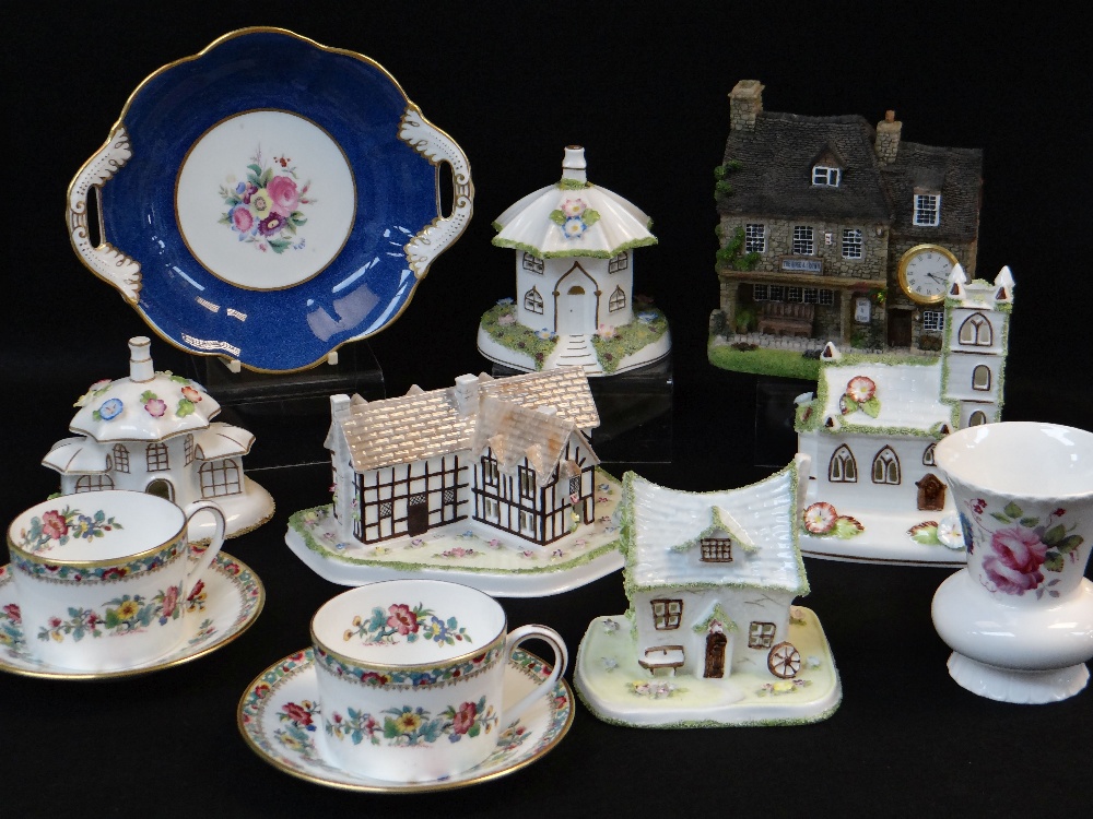 ASSORTED MODERN COALPORT CHINA collectibles, including cottages, cups & saucers and a dish, a
