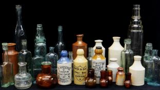 INTERESTING COLLECTION OF ANTIQUE AND VINTAGE STONEWARE & GLASS BOTTLES, including A.Watson's