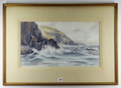 T. GREENSMITH watercolour - coastal landscape with rough seas, signed and dated 1922, 30 x 53cm