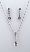 18CT WHITE GOLD DIAMOND DROP PENDANT on 18ct white gold chain together with pair of 18ct white