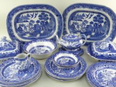 ASSORTED BURLEIGHWARE WILLOW PATTERN DINNERWARES, including tureen, teapot, salad bowl, meat