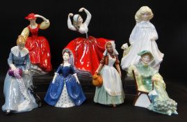 ASSORTED ROYAL DOULTON CHINA FIGURES, comprising HN2328 Karen, HN2385 Debbie, HN2057 Milkmaid,