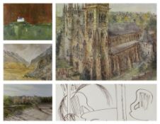 ASSORTED PICTURES including print of Llandaff Cathedral by Mary Trainer, watercolour of Chepstow