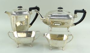 MODERN SILVER FOUR-PIECE TEA SET, Birmingham 1966 by John Rose, of canted rectangular form, with