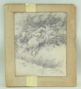 GEORGE DENHOLM ARMOUR (British, 1864-1949) pencil on wove - huntsman and hound leaping a fence,