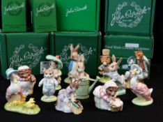 TWELVE BESWICK BEATRIX POTTER FIGURINES, six with gold back-stamps including 'Jemima Puddle