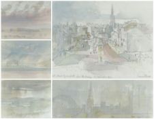 LEONARD EVETTS watercolours - five various titles including 'The Solway at Rock Cliff', 'Towards All