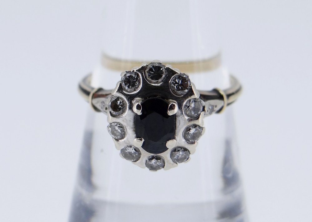 18CT WHITE GOLD SEVEN STONE DIAMOND RING together with sapphire and diamond yellow metal cluster - Image 2 of 3