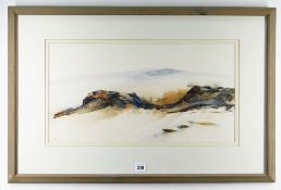 T J WETHERILT watercolour - rocky landscape, signed in pencil, 27 x 51cms