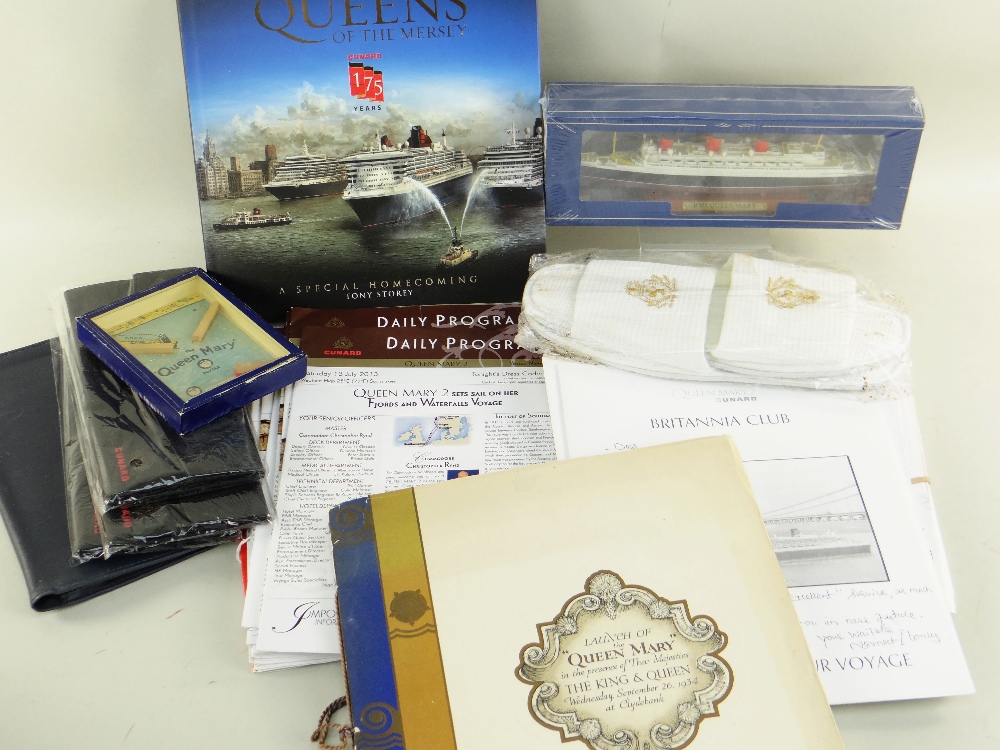 COLLECTION OF CUNARD and RMS QUEEN MARY MEMORABILIA, including rare 1934 Launch of The Queen Mary