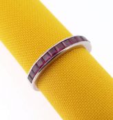 18CT WHITE GOLD RUBY HALF ETERNITY RING, ring size N, 3.1gms, in square brown ring box Condition: