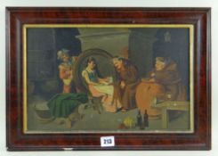 EARLY 20TH CENTURY SCHOOL oils on canvas - Monks in the cellar enjoying the company of a Maiden, and