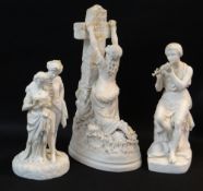 THREE PARIAN PORCELAIN FIGURES, including Kerr & Binns Worcester Faust & Margaret, with gilt