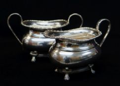 PAIR MODERN SILVER MILK JUG & SUGAR BASIN. Sheffield 1962, Edward Viner, oval bellied form with