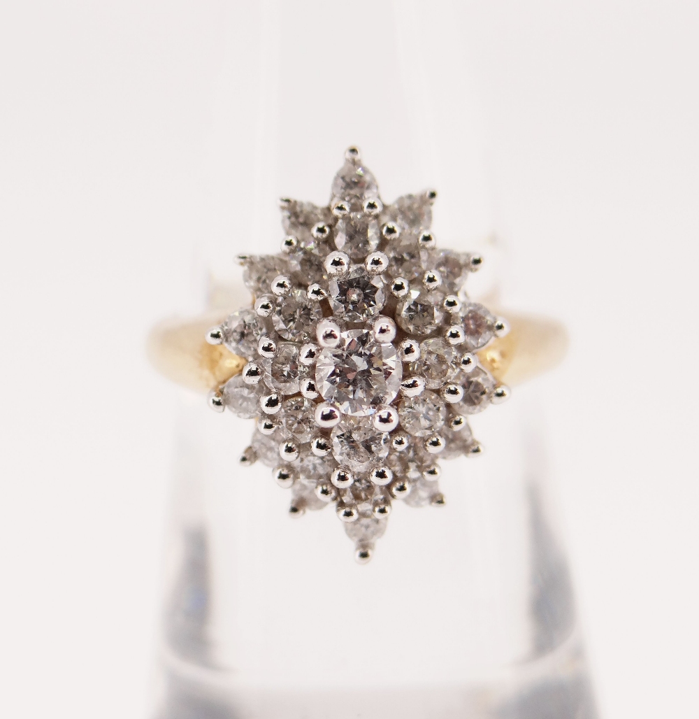 9CT GOLD DIAMOND CLUSTER RING, made up of twenty-nine graduated diamonds, ring size N / O, 4.8gms - Image 3 of 3