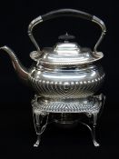 GEORGE V SILVER SPIRIT KETTLE ON STAND, Sheffield 1911 by Harrison Brothers, half fluted oval body