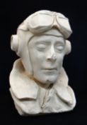 20TH CENTURY PLASTER BUST OF A WWII AVIATOR, 33cms high Condition: lapels chipped / broken, cracks..