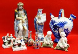 ASSORTED COLLECTIBLE CERAMICS, including French faience figure of Christ and Madonna, two German