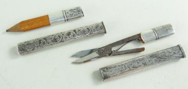 BBC BARGAIN HUNT LOT: EDWARD VII SILVER CASED BRIDGE PENCIL AND SCISSORS, B'ham 1901 & 1908,