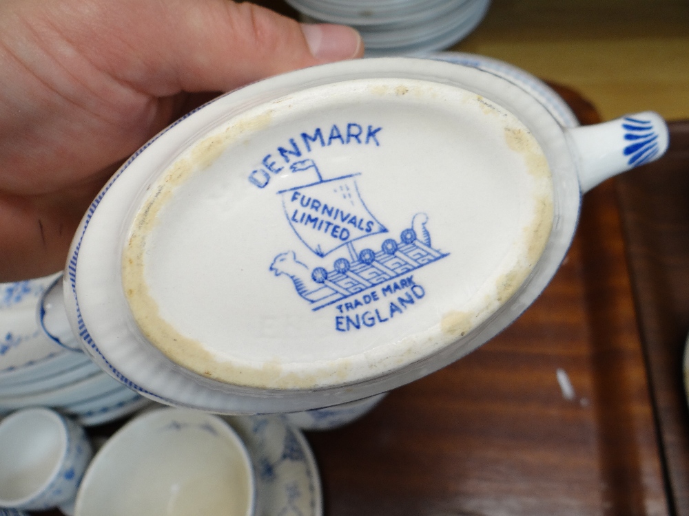 MATCHED PART SERVICE OF 'DENMARK' PATTERN BLUE & WHITE DINNERWARES, mainly by Furnivals Ltd., - Image 12 of 20