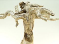 BBC BARGAIN HUNT LOT: CONTEMPORARY DRIFTWOOD SCULPTURE, of a figure, in bucket base, 103cms h.