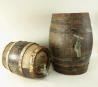 BBC BARGAIN HUNT LOT: TWO VINTAGE COOPERED BARRELS, 35cms and 50cms (2)