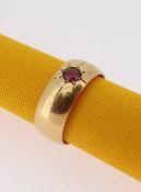 22CT YELLOW GOLD & RUBY GYPSY SET RING, ring size I / J, 6.4gms