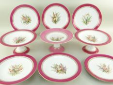 ROYAL WORCESTER BONE CHINA PART DESSERT SERVICE, four tazze and four dishes all painted with